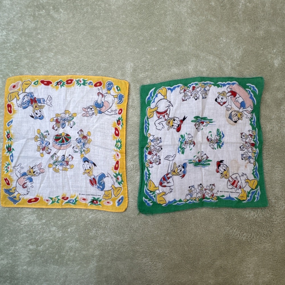 Vintage Handkerchief Hanky Walt Disney production Donald Duck Huey Dewey DAISY 2